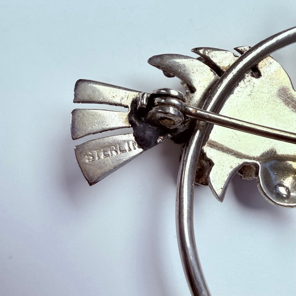Lovebirds Figural Rhinestone Sterling Silver 925 Large Pin Brooch VTG Retro Era - Picture 5 of 7